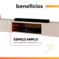 Rack Suspenso para Painel ou TV até 75 Polegadas 2,10m 2 Portas com Nicho Montreal Off White — foto 5