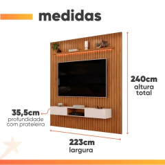Painel Para Tv Até 65 Polegadas 2,23m Ripado Autêntico Com Led e Nicho Montreal Madeirado/Off White — foto 3
