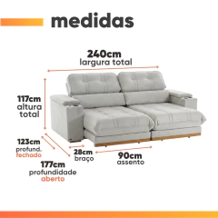 Sofá Retrátil e Reclinável 3 Lugares 2,40m Domuns Hellen — foto 10