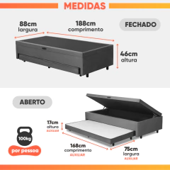 Base Cama Bibox com Baú Solteiro e Cama Auxiliar 3 em 1 - 88x188x46 Bela — foto 10