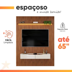 Painel Para Tv Até 65 Polegadas 1,83m Ripado Autêntico Com Led Montreal Com Nicho Efraín Madeirado/Off White — foto 6