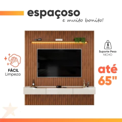 Painel Para Tv Até 65 Polegadas 2,23m Ripado Autêntico Com Led Montreal Com Nicho Efraín Madeirado/Off White — foto 8