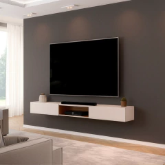Rack Suspenso para Painel ou TV até 75 Polegadas 2,10m 2 Portas com Nicho Montreal Off White — foto 2