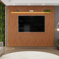 Painel Para Tv Até 90 Polegadas 2,75m Ripado Autêntico com Led e Prateleira Montreal Madeirado — foto 2