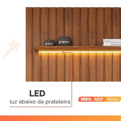 Painel Para Tv Até 65 Polegadas 2,23m Ripado Autêntico com Led e Prateleira Montreal Madeirado — foto 5