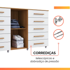 Cômoda Multiuso 10 Gavetas 1 Porta Ferrari com Rodízios — foto 5