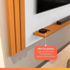 Painel Para TV Até 40 Polegadas Detalhe Ripado Com Prateleiras Aden Off White/Madeirado EDN — foto 5