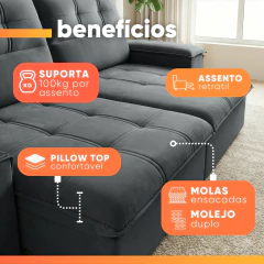 Sofá Retrátil e Reclinável 3 Lugares 2,10m com Porta Copos Amore Ferguile — foto 5