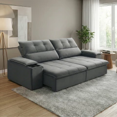 Sofá Retrátil e Reclinável 3 Lugares 2,30m com Porta Copos Amore Ferguile — foto 2