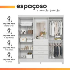 Guarda Roupas Casal Detalhes Frisados Com Espelho 4 Portas 4 Gavetas Flex Viena Moval — foto 8