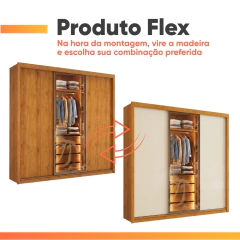 Guarda Roupas Casal 3 Portas de Correr Reflecta com Led 4 Gavetas Flex Eva J&A — foto 3