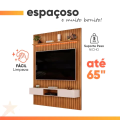 Painel Para Tv Até 65 Polegadas 1,83m Ripado Autêntico Com Led e Nicho Montreal Madeirado/Off White — foto 8