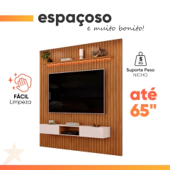 Painel Para Tv Até 65 Polegadas 2,23m Ripado Autêntico Com Led e Nicho Montreal Madeirado/Off White — foto 8