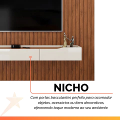 Painel Para Tv Até 65 Polegadas 1,83m Ripado Autêntico Com Led Montreal Com Nicho Efraín Madeirado/Off White — foto 4