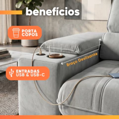Sofá Retrátil e Reclinável 3 Lugares 2,40m Domuns Hellen — foto 10