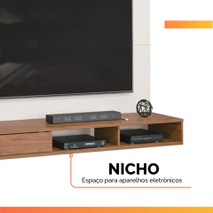 Painel Para TV 1,90m Até 60 Polegadas Detalhe Frisado Com Nichos Abel Madeirado/Off White — foto 7