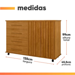 Cômoda Sapateira Com Rodízios 4 Gavetas 2 Portas Ripada Eva J&A — foto 3