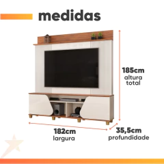 Estante Home Theater para TV até 70 Polegadas 1,82m 2 Portas Duna Off White/Madeirado — foto 3