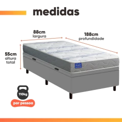 Cama Box Baú Solteiro Probel Espuma D33 88x188x55 Night Day a Vácuo Branco/Cinza — foto 4