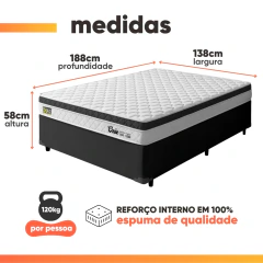 Cama Box Colchão Casal Espuma D33 e Euro Pillow Onix 138x188x58cm Hellen — foto 4