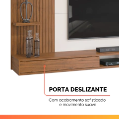 Painel Para TV 1,90m Até 60 Polegadas Detalhe Frisado Com Nichos Abel Madeirado/Off White — foto 6