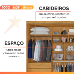 Guarda Roupas Casal 3 Portas de Correr com Espelho Ripado 100% MDF 6 Gavetas Dublin — foto 8