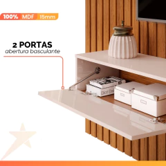 Painel Para Tv Até 55 Polegadas 1,43m Ripado Autêntico Com Led e Nicho Montreal Madeirado/Off White — foto 6