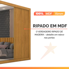 Guarda Roupas Casal 3 Portas de Correr com Espelho Ripado 100% MDF 6 Gavetas Dublin — foto 5