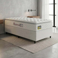 Cama Box Solteiro Colchão Espuma D33 Pillow Top New Millenium 88x188x57cm Branco Hellen — foto 2