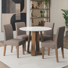 Conjunto de Mesa Sala de Jantar Athenas Redonda 1,03m 4 Cadeiras Trieste Cedro — foto 7