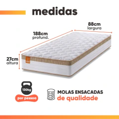 Cama Box Solteiro Colchão Molas Ensacadas Real 88x188x65cm Branco / Bege - Suporta até 130Kg — foto 5