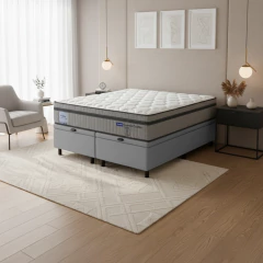 Cama Box Baú King Probel Molas Ensacadas Euro In 193x203x71cm Guarda Costas Stone Branco/Cinza — foto 2