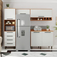 Armário De Cozinha Completa 5 Portas 4 Gavetas Grécia Madeirado/Off White — foto 2