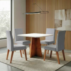 Conjunto Sala de Jantar Mesa Quadrada 0,90m Moove 4 Cadeiras Linho Milano Viero — foto 3