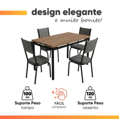 Conjunto de Mesa Sala de Jantar Atlanta 1,36m 4 Cadeiras Diana Artefamol — foto 8