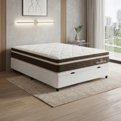 Cama Box Baú Casal Colchão Semi Ortopédico Molas Ensacadas Majestic 138x188x68cm King Espuma — foto 2