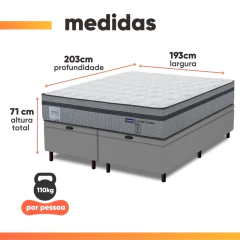 Cama Box Baú King Probel Molas Ensacadas Euro In 193x203x71cm Guarda Costas Stone Branco/Cinza — foto 3