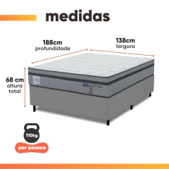 Cama Box Casal Probel Molas Ensacadas Euro In 138x188x68cm Guarda Costas Stone Branco/Cinza — foto 3