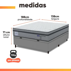 Cama Box Baú Casal Probel Molas Ensacadas Euro In 138x188x71cm Guarda Costas Stone Branco/Cinza — foto 3