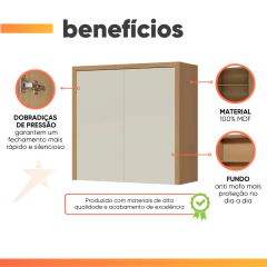 Armário Aéreo De Cozinha 0,80m 2 Portas 100% Mdf Cléo Madeirado/Off White — foto 3