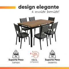 Conjunto de Mesa Sala de Jantar Atlanta 1,36m 6 Cadeiras Diana Artefamol — foto 7