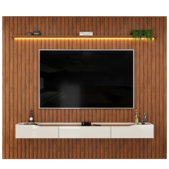 Painel Para Tv Até 90 Polegadas 2,75m Ripado Autêntico Com Led Montreal Com Nicho Efraín Madeirado/Off White — foto 1