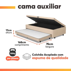Cama Bibox Baú com Colchão Real Solteiro e Cama Auxiliar Conjugada 88x188x73cm Bela — foto 4