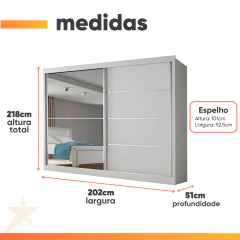 Guarda Roupas Casal 2 Portas de Correr com Espelho 4 Gavetas 100% MDF Branco Austria — foto 3