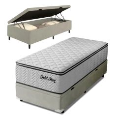 Cama Box Baú Colchão Solteiro Molas Ensacadas e Pillow Top Gold Star 88x188x79cm Hellen — foto 1