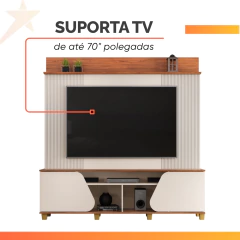 Estante Home Theater para TV até 70 Polegadas 1,82m 2 Portas Duna Off White/Madeirado — foto 9