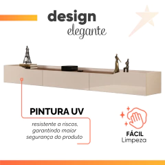 Rack Suspenso para Painel ou TV até 75 Polegadas 2,18m 3 Gavetas Efraín Off White — foto 7