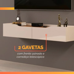 Rack Suspenso para Painel ou TV até 55 Polegadas 1,36m 2 Gavetas Efraín Off White — foto 4