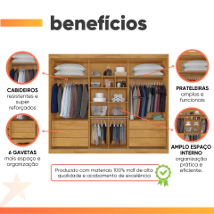 Guarda Roupas Casal 3 Portas de Correr com Espelho Ripado 100% MDF 6 Gavetas Dublin — foto 4