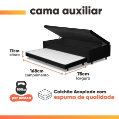 Cama Bibox Baú com Colchão Qatar Solteiro e Cama Auxiliar Conjugada 88x188x69cm Bela — foto 4